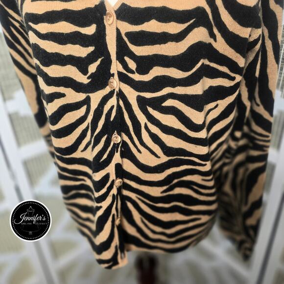 Nina Leonard Dress Black & Tan Lambswool Angora Animal Print Cardigan Size M - Picture 4 of 8